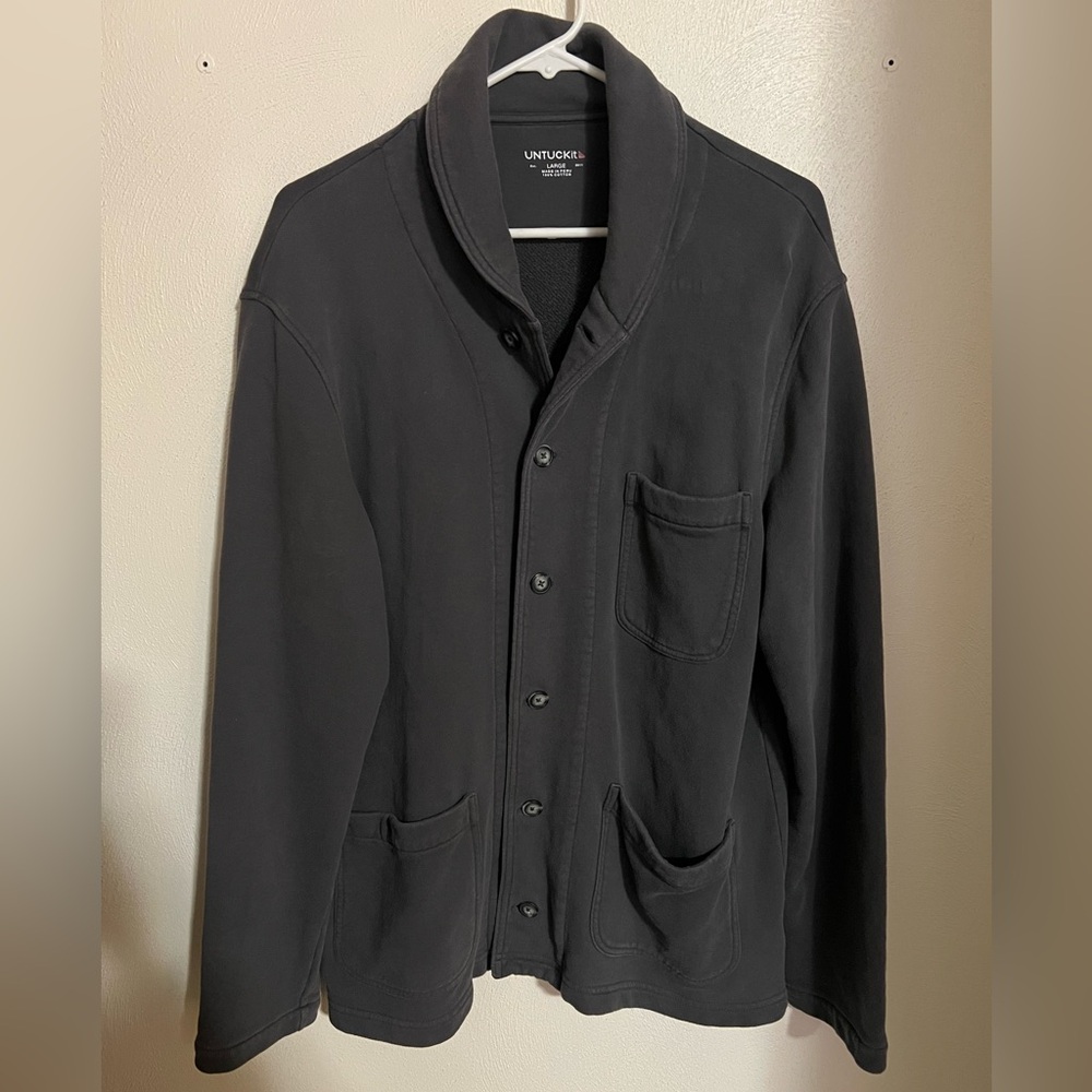 UNTUCKit Classic Tosin Shawl Collar Button Front Cardigan Sweater Grey Men's‎ Lg